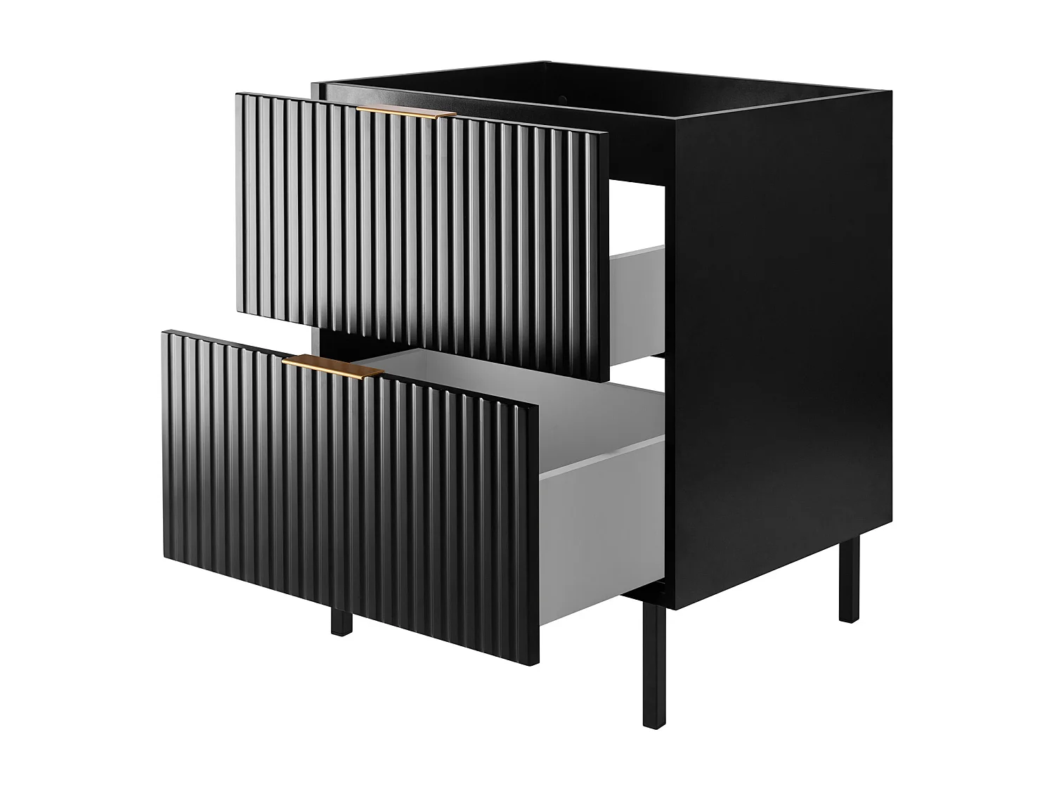 Meuble vasque, Noir, 60 x 77 x 46 cm, poignée dorée, pieds noirs, sans plateau