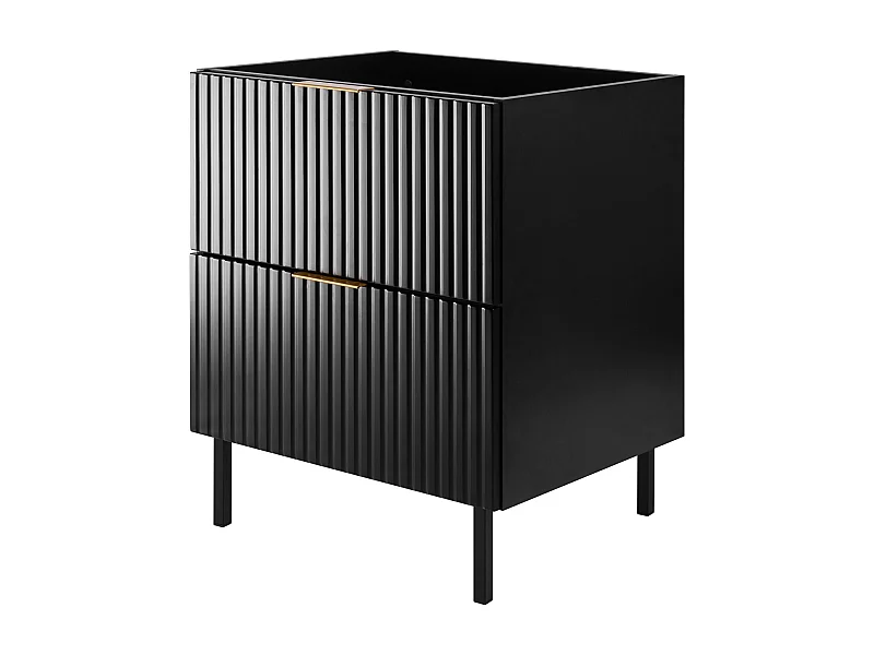 Meuble vasque, Noir, 60 x 77 x 46 cm, poignée dorée, pieds noirs, sans plateau