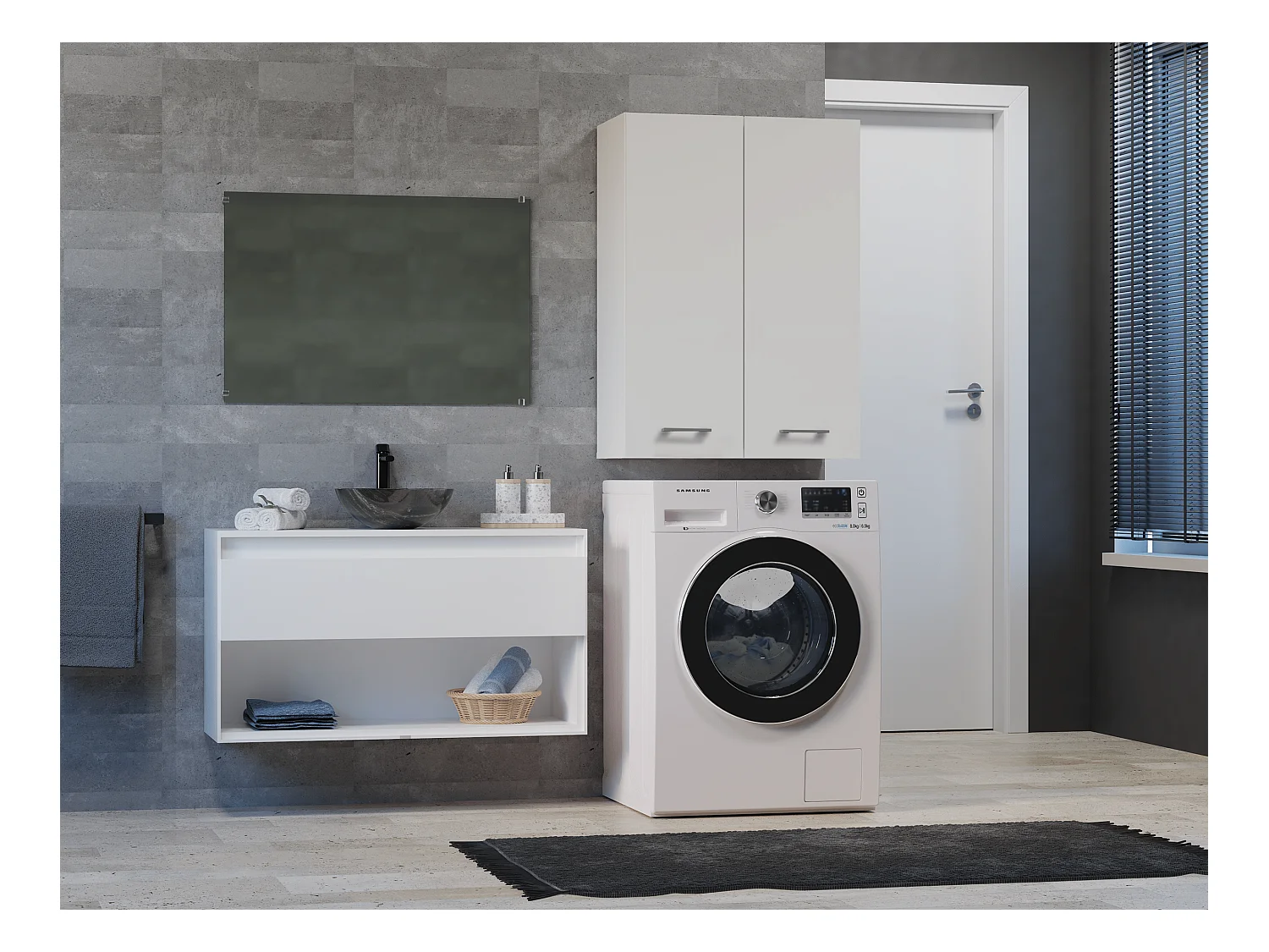 Armoire pour machine à laver, 30 x 64 x 90 cm, Blanc Mat