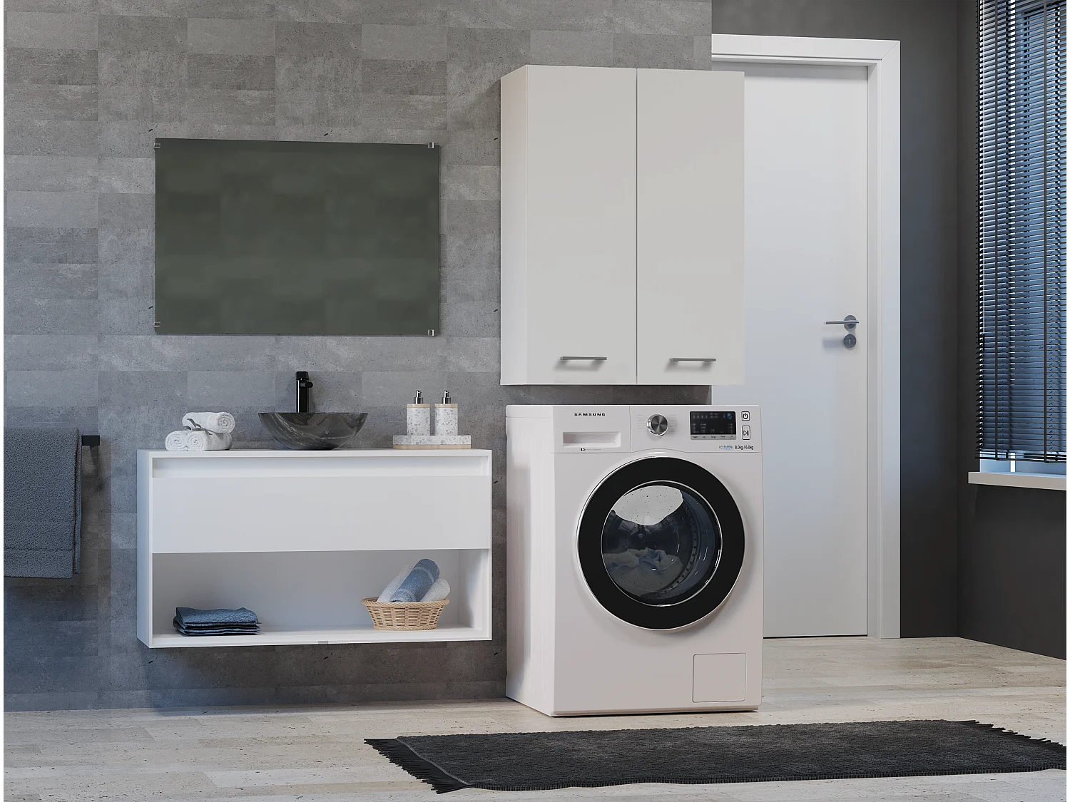 Armoire pour machine à laver, 30 x 64 x 90 cm, Blanc Mat