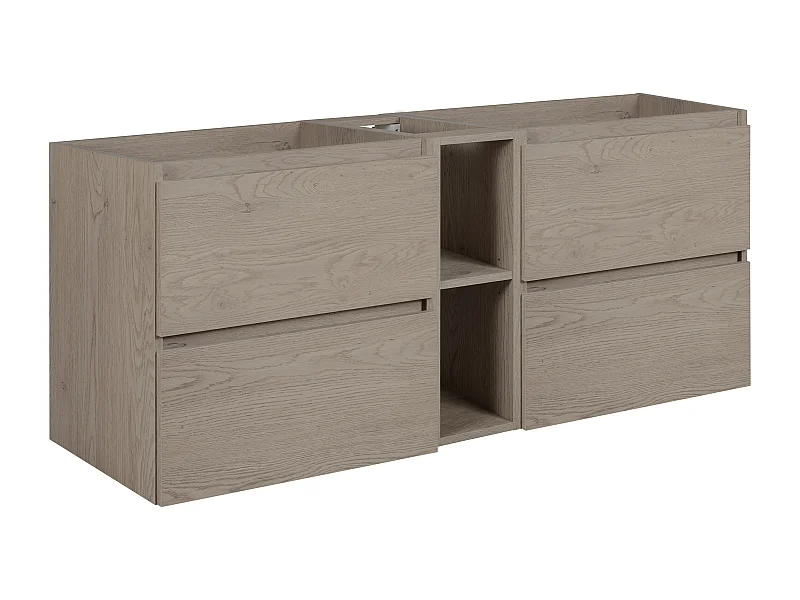 Badkamermeubel 140 cm (2 X 60 + 20), Kleur: Donker Eiken, 140 x 60,7 x 46 cm