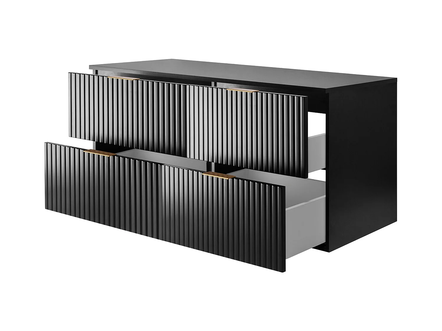 Meuble vasque, Noir Mat, 120 (2 x 60) x 57 x 46 cm, poignée dorée + Plan de travail