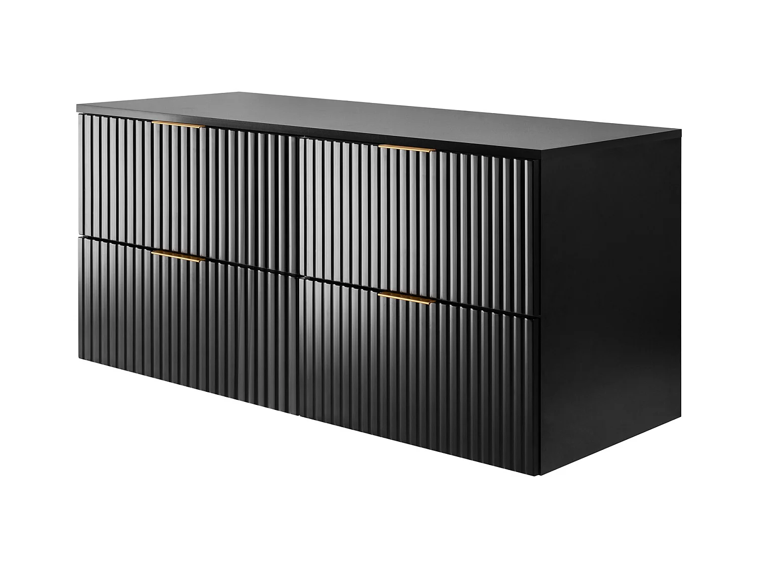 Meuble vasque, Noir Mat, 120 (2 x 60) x 57 x 46 cm, poignée dorée + Plan de travail