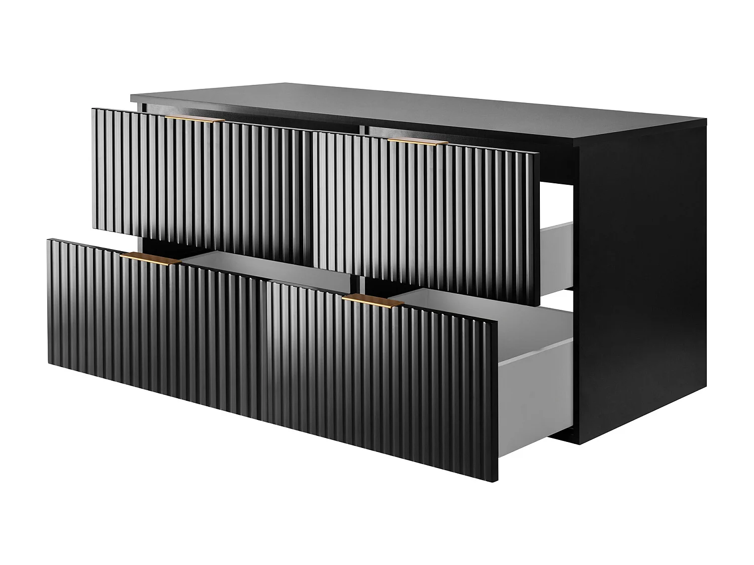 Meuble vasque, Noir Mat, 120 (2 x 60) x 57 x 46 cm, poignée dorée + Plan de travail