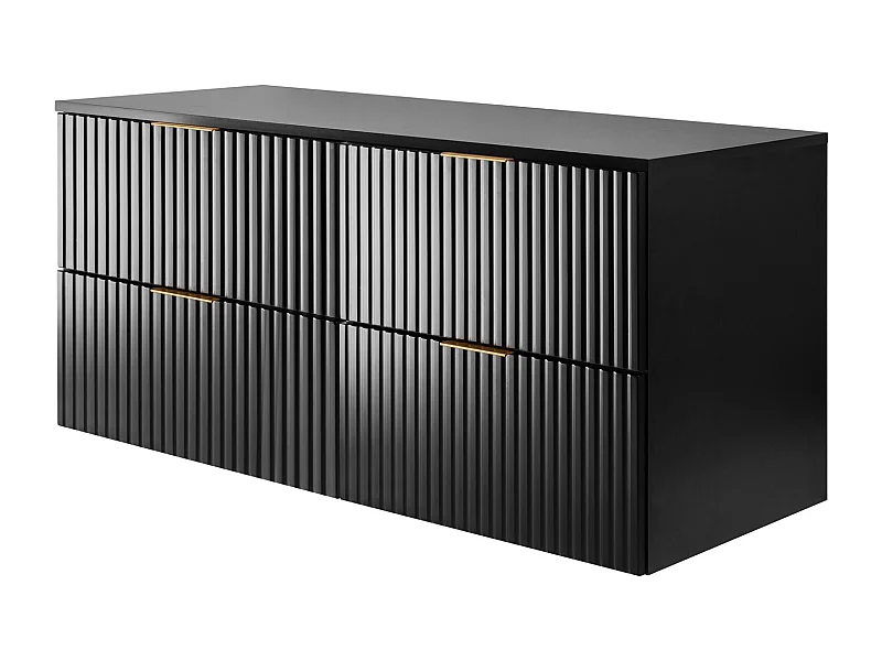 Meuble vasque, Noir Mat, 120 (2 x 60) x 57 x 46 cm, poignée dorée + Plan de travail