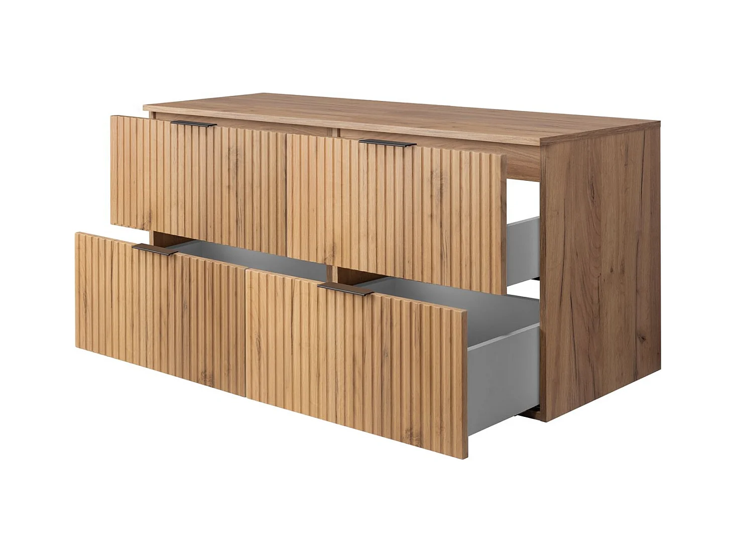 Meuble vasque, Chêne Craft + poignée noire, 120 (2 x 60) x 57 x 46 cm