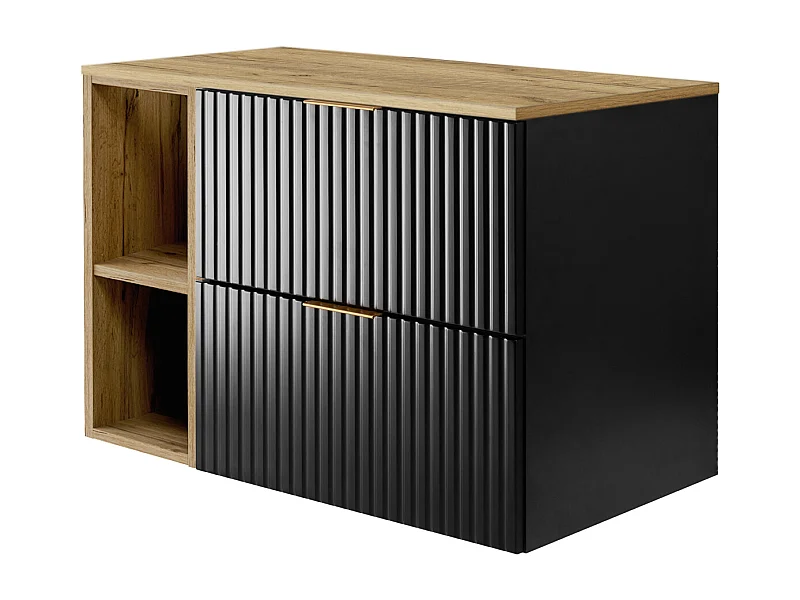 Badezimmermöbel, Schwarz / Craft Oak + Goldgriff, 80 x 57 x 46 cm