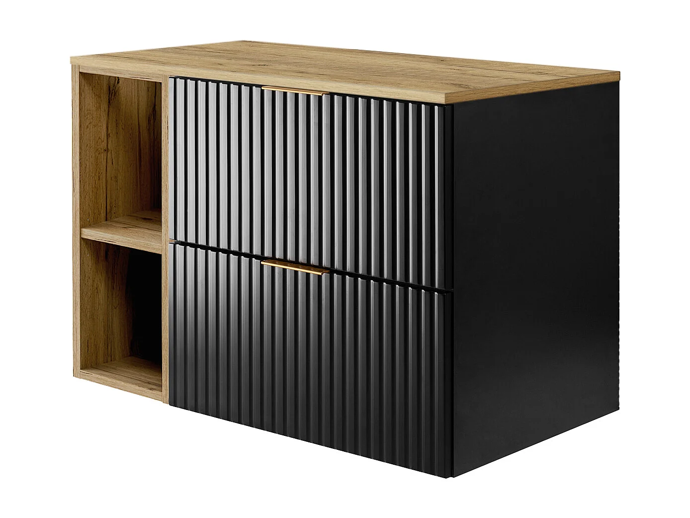 Waschbeckunterschrank, Schwarz / Gold Craft Eiche, Goldene Griffe, 80 x 57 x 46 cm