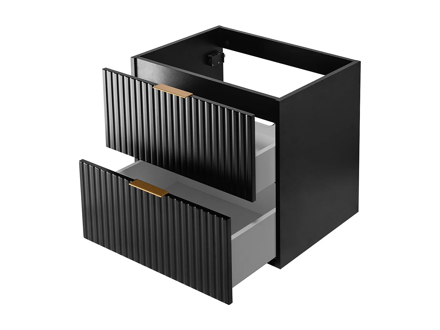 Waschbeckunterschrank, Schwarz / Gold Craft Eiche, Goldene Griffe, 80 x 57 x 46 cm
