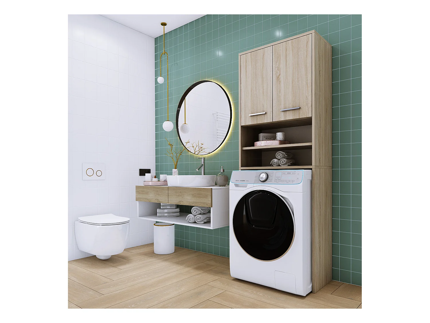 Waschmaschinenschrank, 2 Schränke, 180 x 64 x 30 cm, Sonoma-Eiche