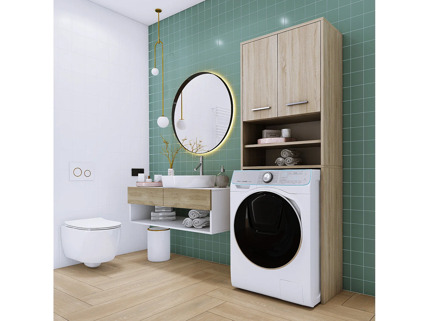 Meuble pour la machine a laver, 2 armoires, 180 x 64 x 30 cm, Chêne Sonoma