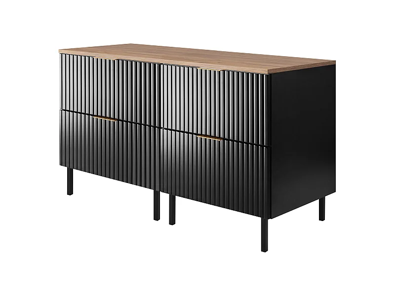 Badezimmermöbel, Schwarz / Craft Oak + Goldgriff, 120 x 77 x 46 cm