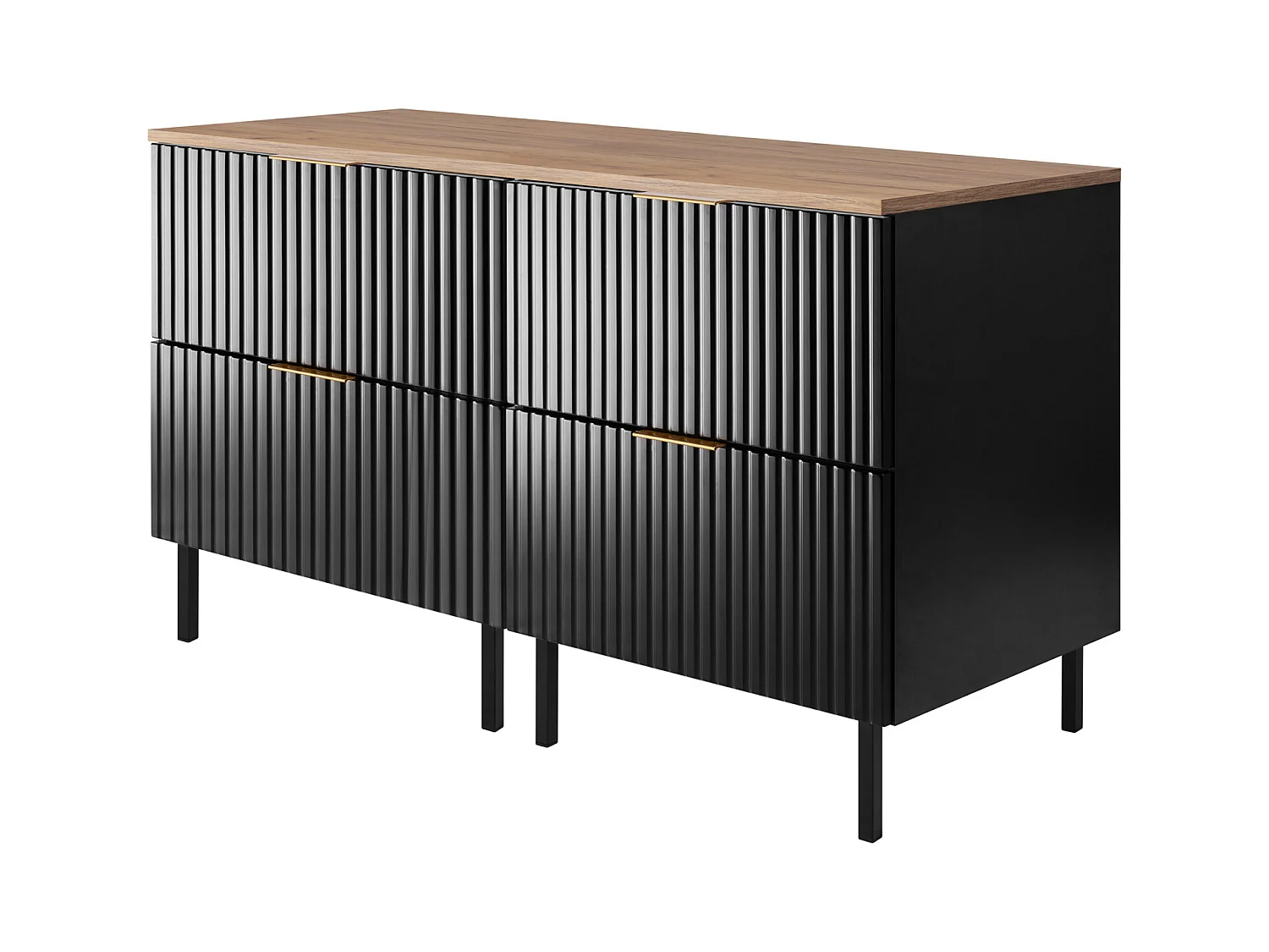 Meuble vasque, Noir / Chêne Craft + poignée dorée, 120 (2 x 60)  x 77 x 46 cm