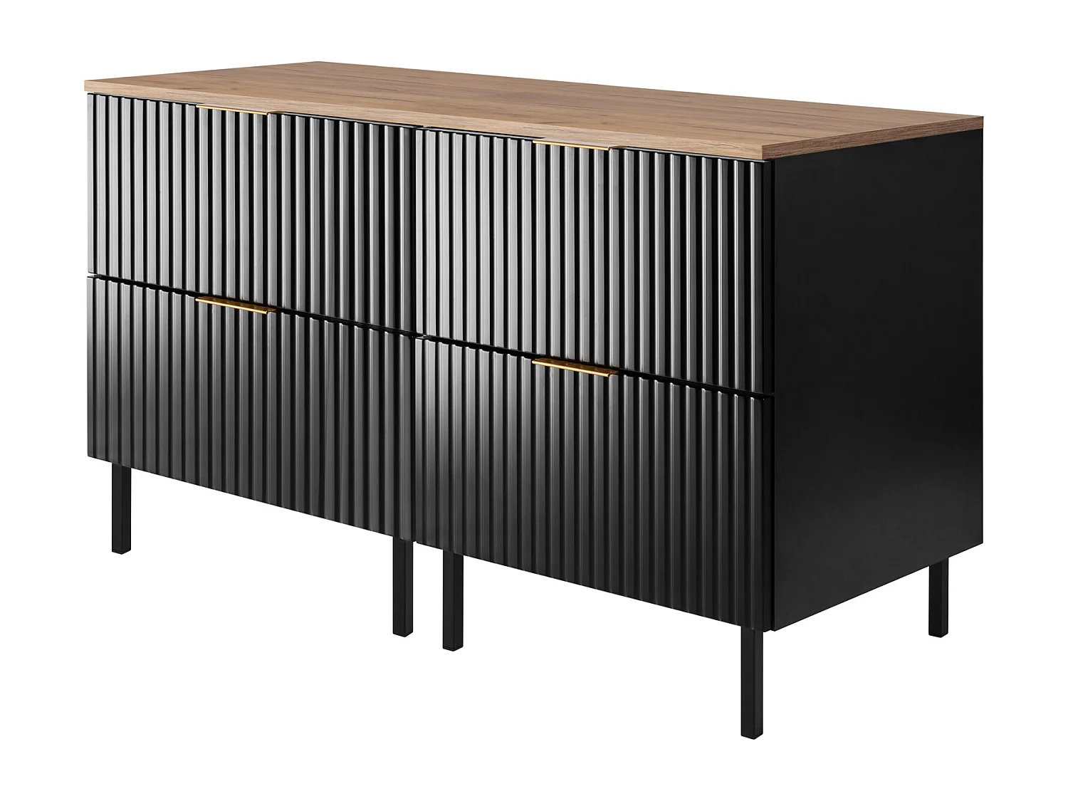 Badkamermeubel, Zwart/Eik Craft + gouden handvat, 120 x 77 x 46 cm