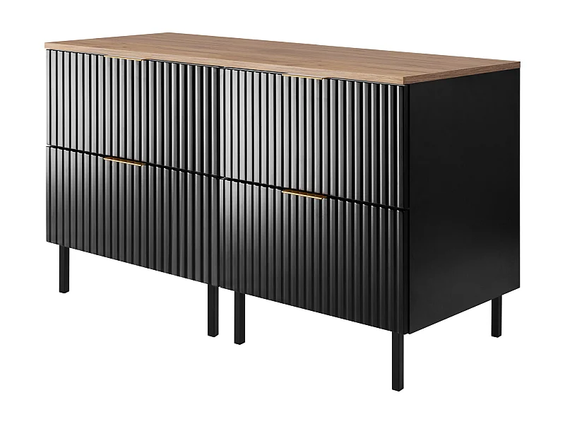 Badezimmermöbel, Schwarz / Craft Oak + Goldgriff, 120 x 77 x 46 cm