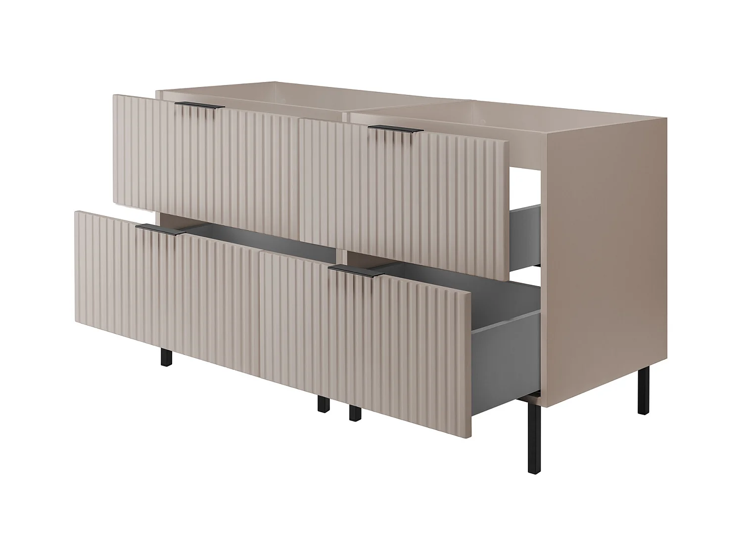 Meuble vasque, Cachemire + poignée noire, 120 (2 x 60)  x 77 x 46 cm, poignée noire, pieds noirs, sans plateau