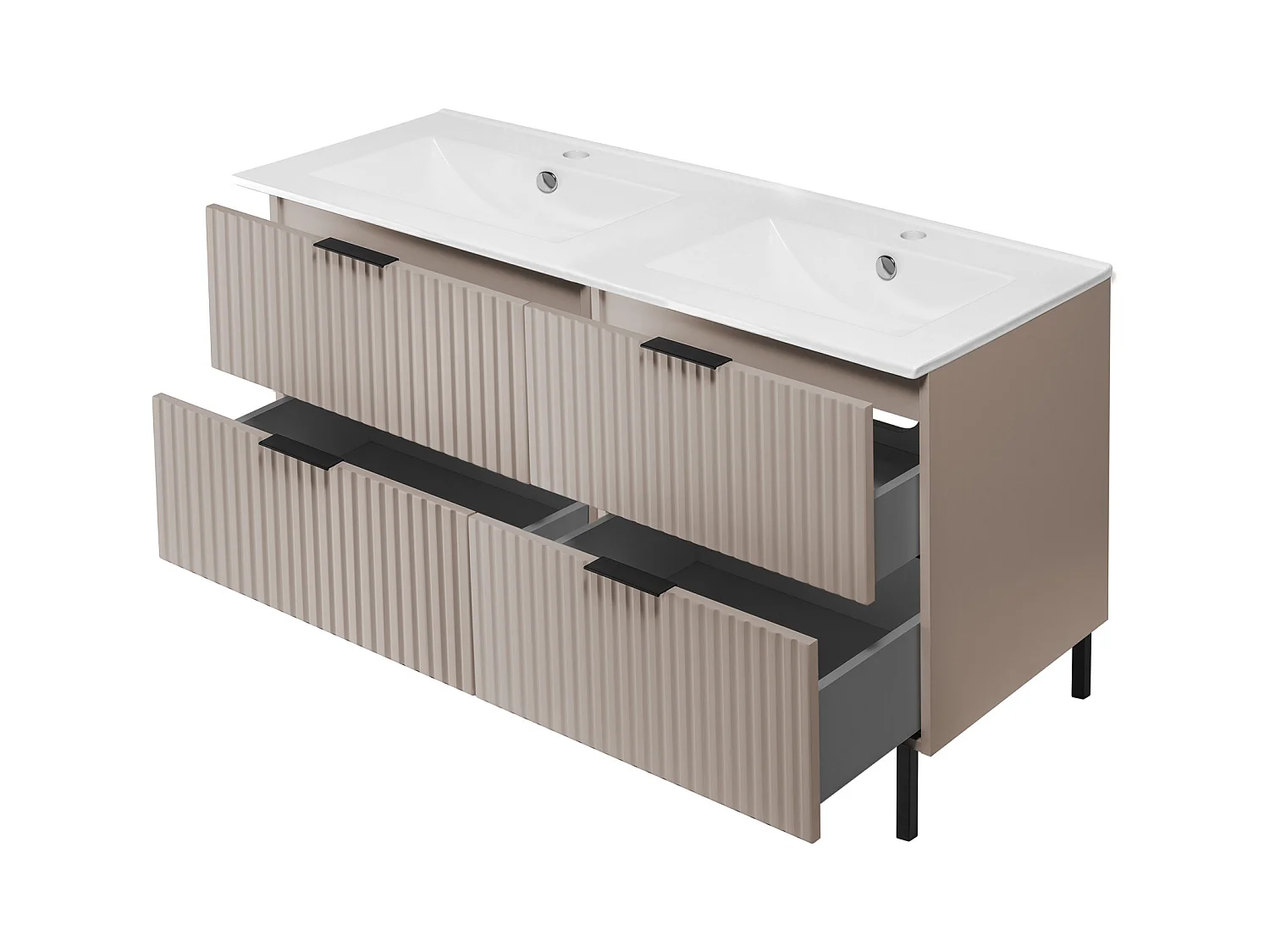 Meuble vasque, Cachemire + poignée noire, 120 (2 x 60)  x 77 x 46 cm, poignée noire, pieds noirs, sans plateau