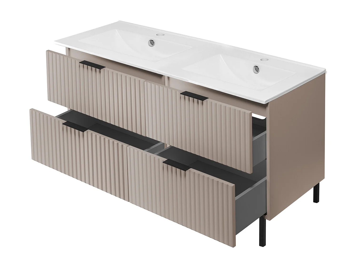 Meuble vasque, Cachemire + poignée noire, 120 (2 x 60)  x 77 x 46 cm, poignée noire, pieds noirs, sans plateau