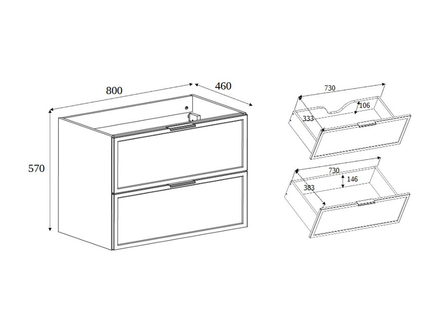Badezimmerschrank, Craft-Eiche, silberner Griff, 46 x 80 x 57 cm