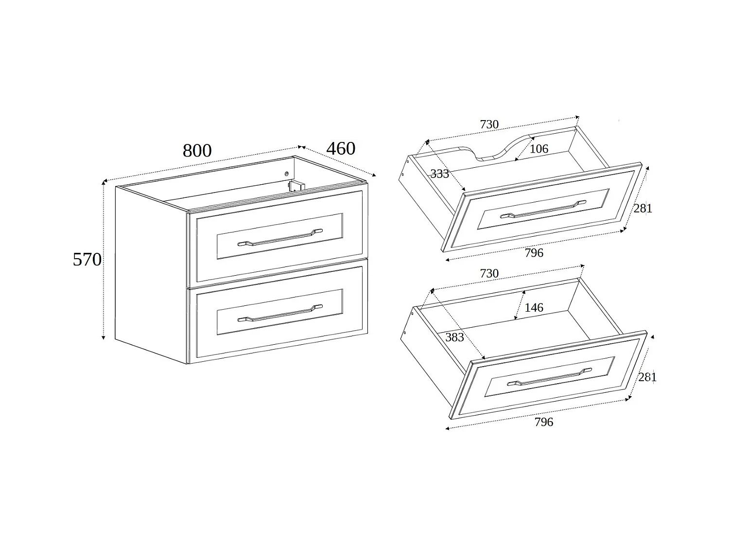 Meuble sous lavabo de style classique, noir, 80 x 57 x 46 cm