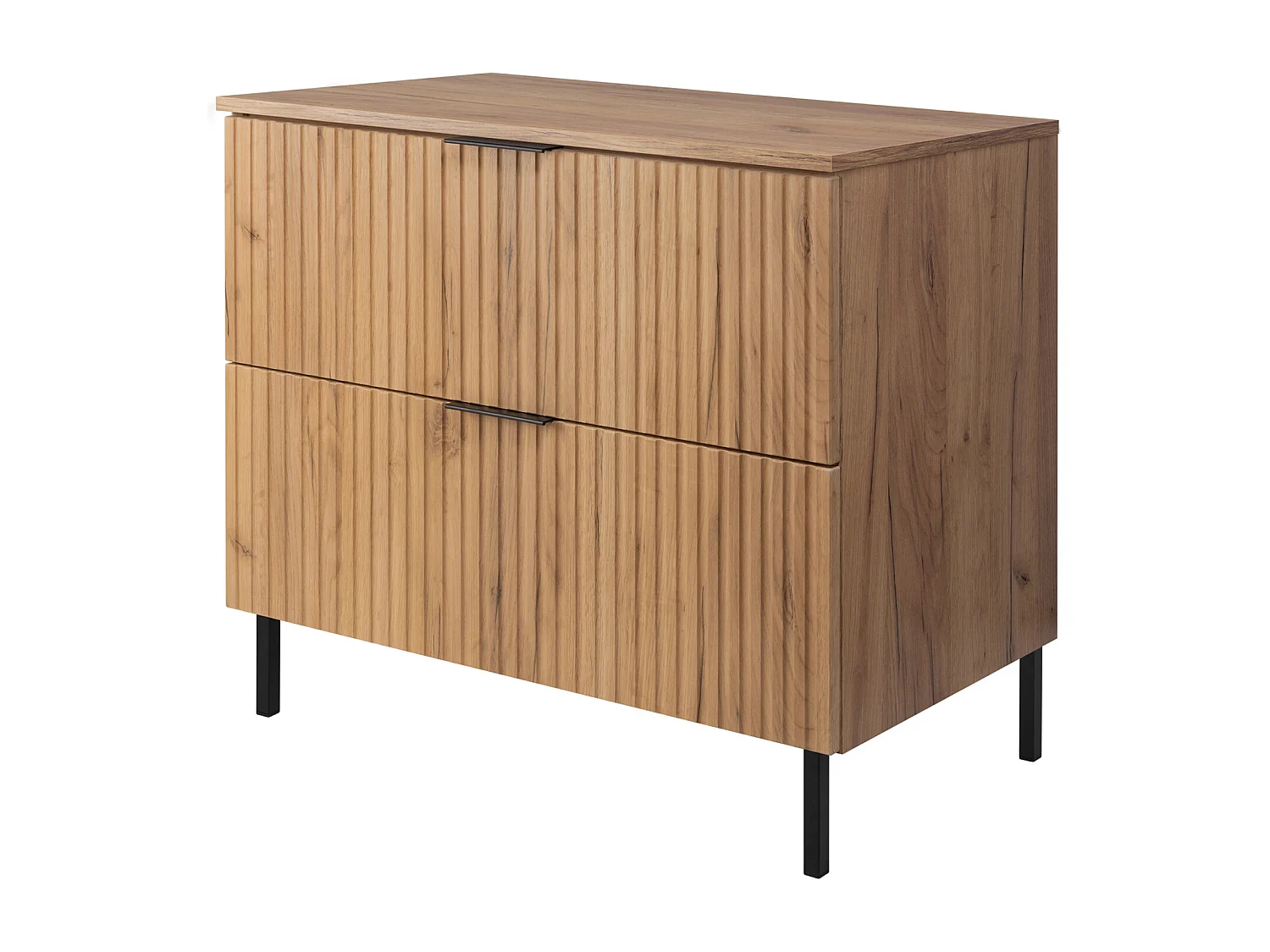 Meuble vasque, Chêne Craft + poignée noire, 80 x 77 x 46 cm, pieds noirs + Plan de travail