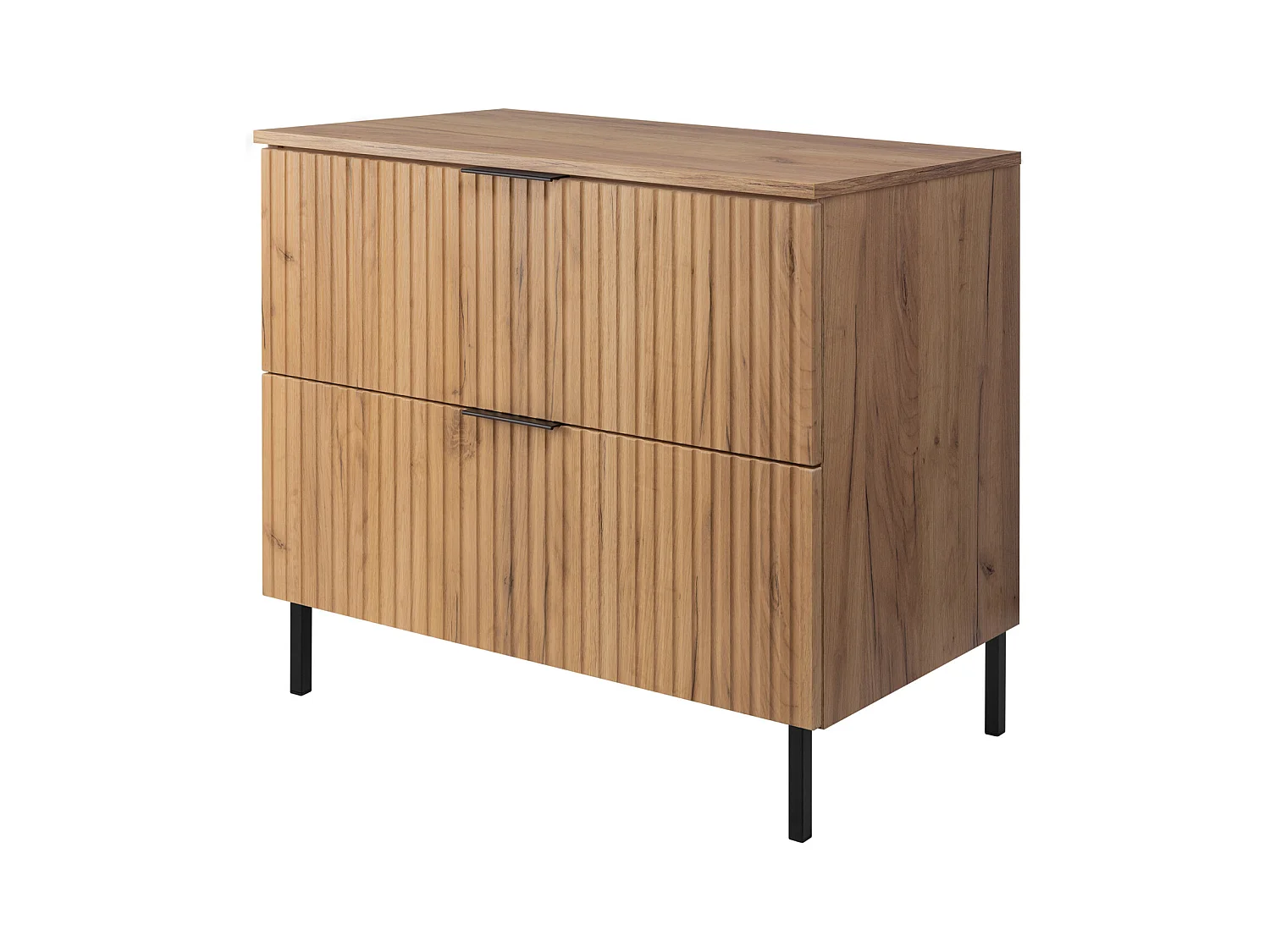 Meuble vasque, Chêne Craft + poignée noire, 80 x 77 x 46 cm, pieds noirs + Plan de travail