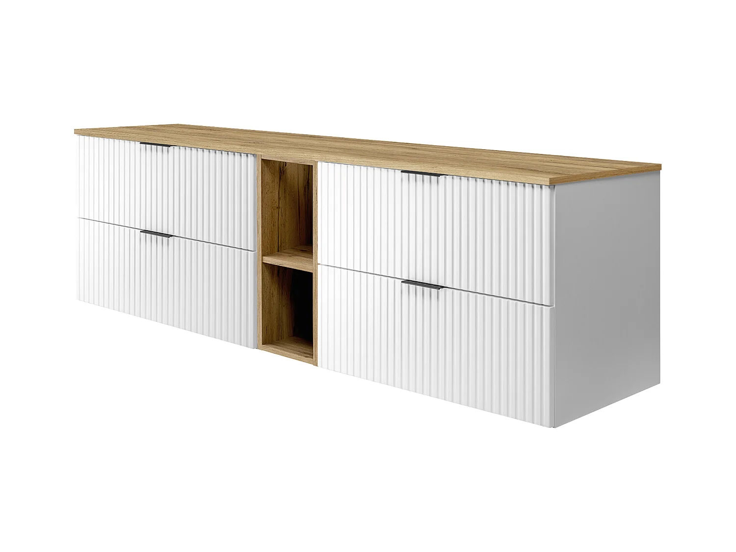 Meuble vasque, Blanc / Chêne Craft + poignée noire, 180 x 57 x 46 cm