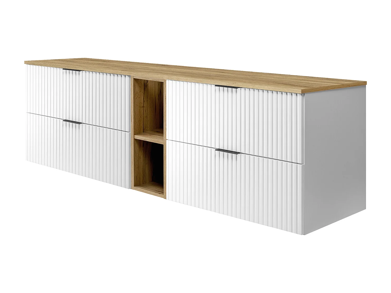 Meuble vasque, Blanc / Chêne Craft + poignée noire, 180 x 57 x 46 cm