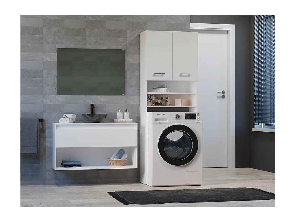 Armoire pour machine à laver, 30 x 64 x 180 cm, Blanc Mat