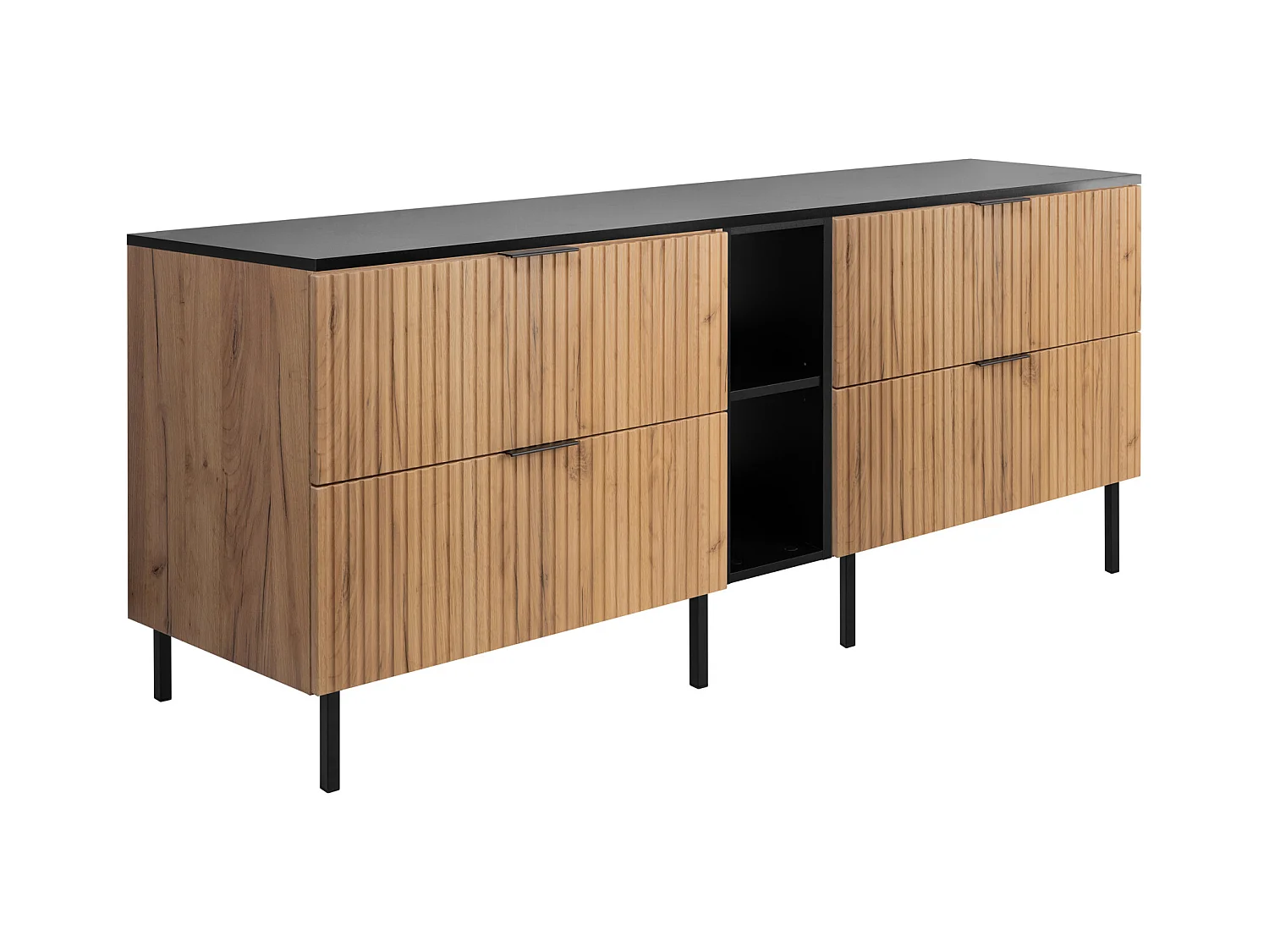 Meuble vasque, Chêne craft / Noir + poignée noire, 140 x 57 x 46 cm