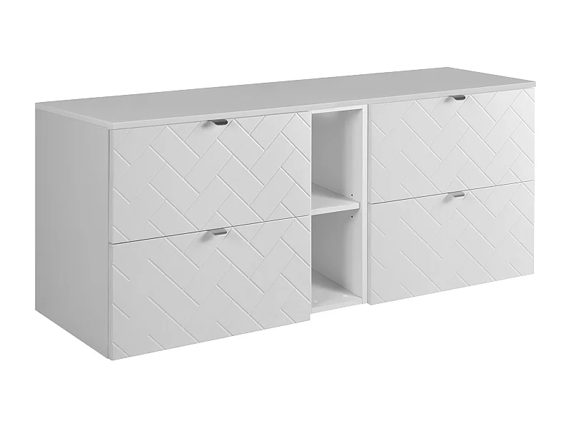 Meuble de salle de bain, Blanc Mat, 140 x 57 x 46 cm, poignées argentées