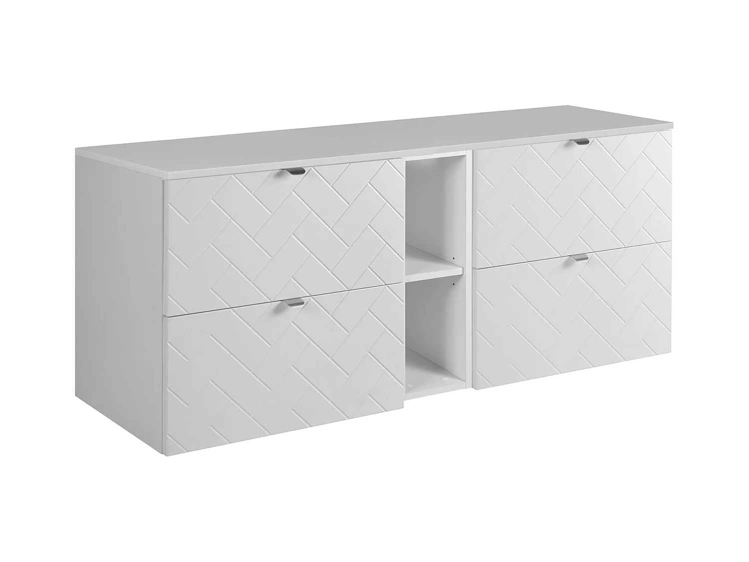 Meuble de salle de bain, Blanc Mat, 140 x 57 x 46 cm, poignées argentées