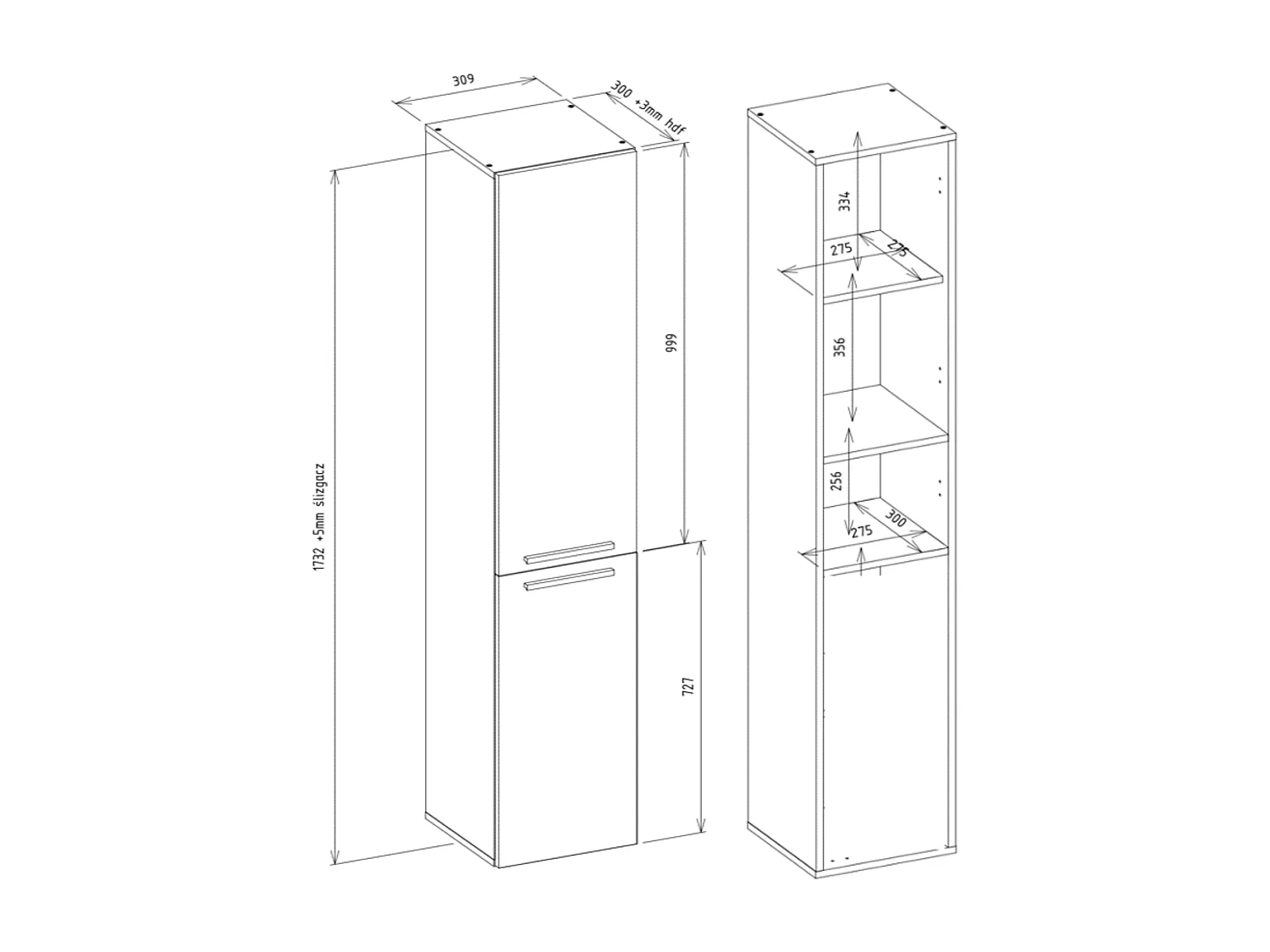 Mueble de baño, Antracita / Roble Artesano, 30 x 174 x 30 cm