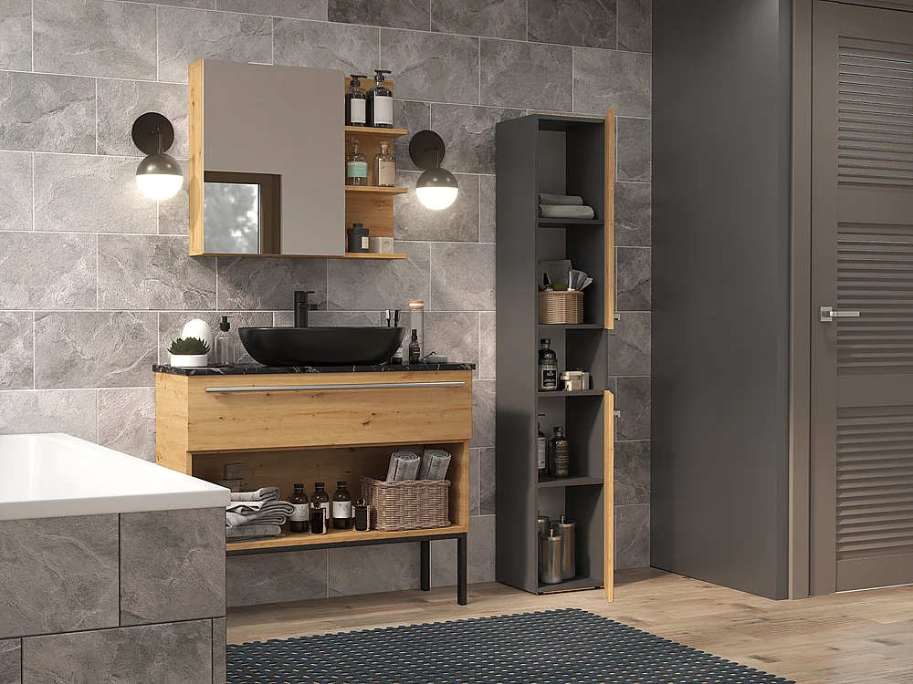 Móveis de banheiro, Antracite / Carvalho Artesanal, 30 x 174 x 30 cm