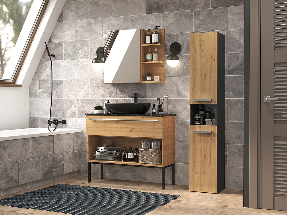 Mobile da bagno, Antracite/Rovere Artigianale, 30 x 174 x 30 cm