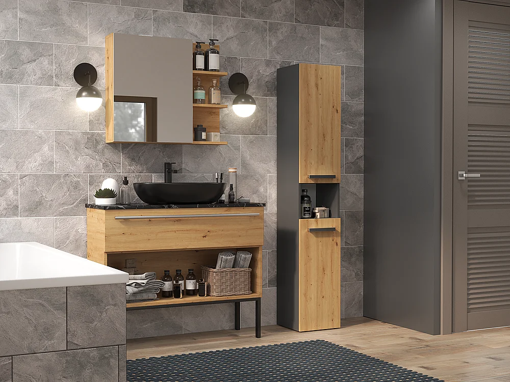 Mobile da bagno, Antracite/Rovere Artigianale, 30 x 174 x 30 cm
