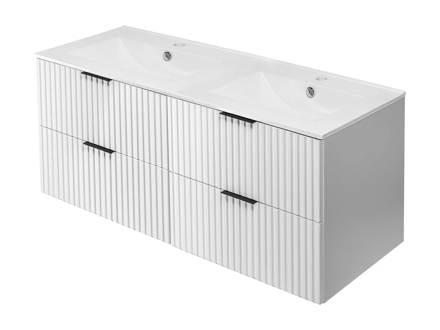 Meuble vasque, Blanc, 120 (2 x 60) x 57 x 46 cm, poignée noire, sans plateau