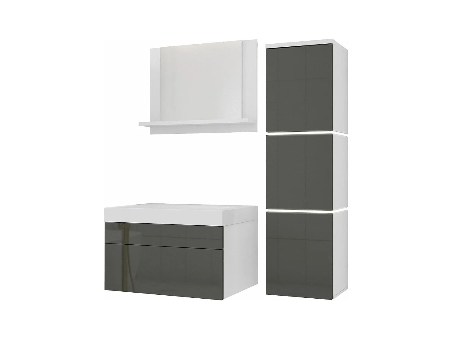 Ensemble meuble salle de bain, Blanc Mat, Gris Brillant, 90 x 110 cm