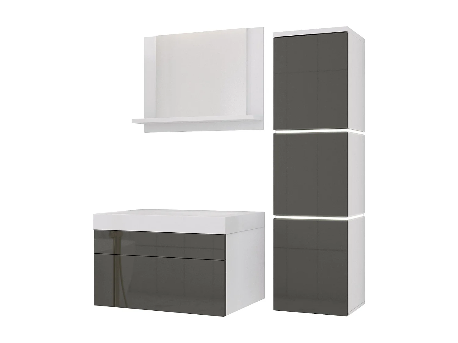 Badezimmermöbel-Set, Mattweiß, Glänzendes Grau, 90 x 110 cm