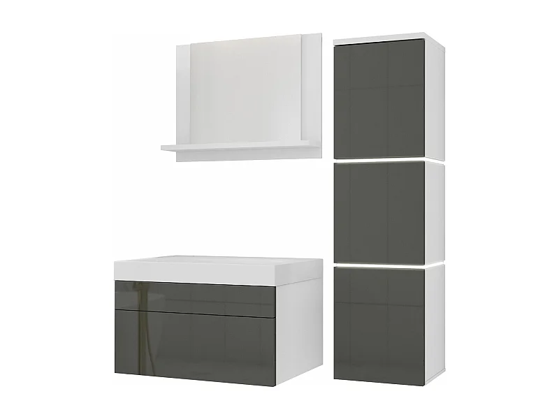 Badezimmermöbel-Set, Mattweiß, Glänzendes Grau, 90 x 110 cm