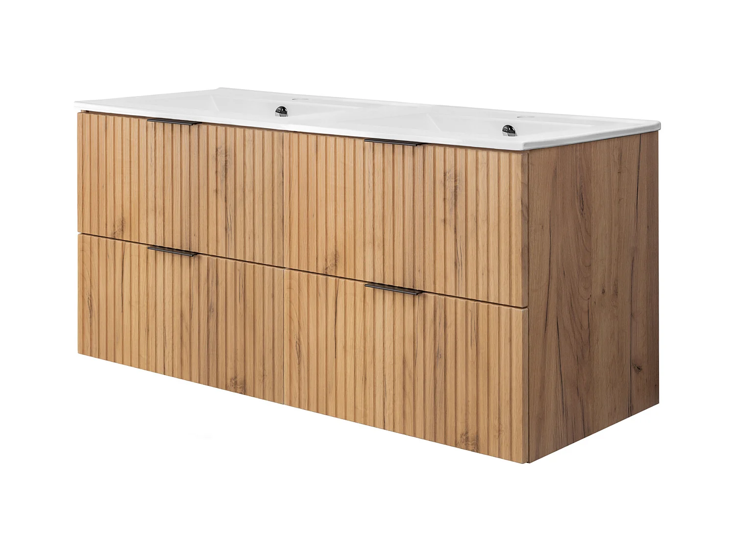 Meuble vasque, Chêne Craft, 120 (2 x 60) x 57 x 46 cm, poignée noire, sans plateau