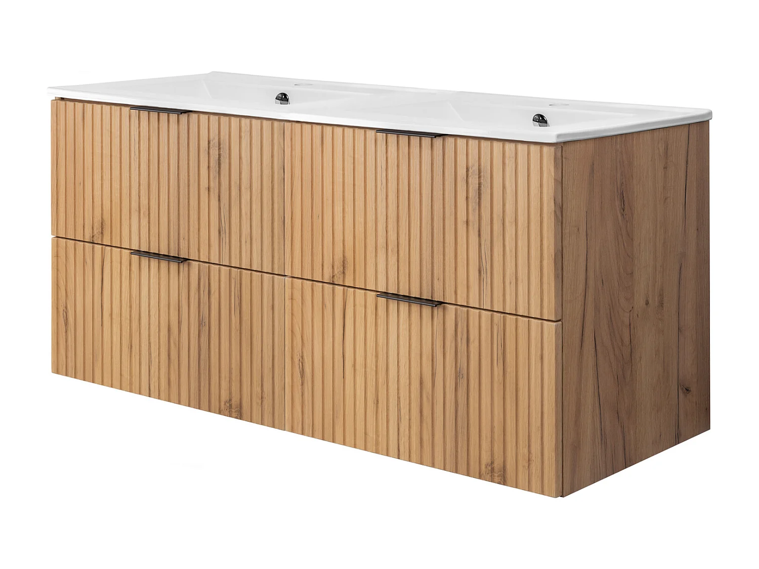 Meuble vasque, Chêne Craft, 120 (2 x 60) x 57 x 46 cm, poignée noire, sans plateau