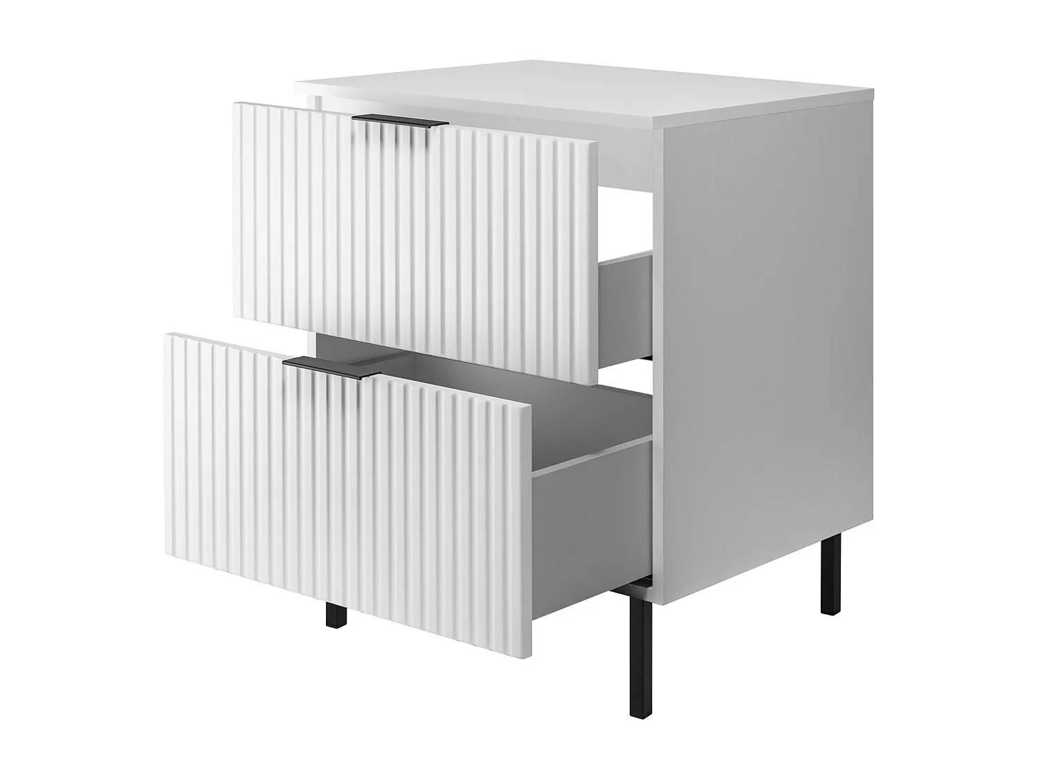 Meuble vasque, Blanc + poignée noire, 60 x 77 x 46 cm, pieds noirs + Plan de travail