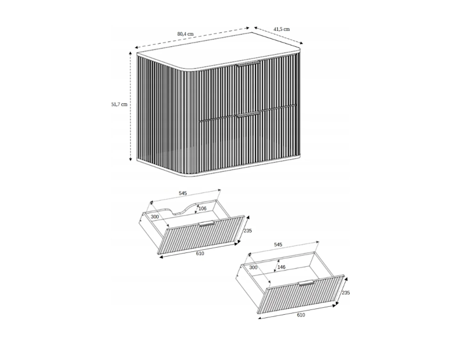 BADEZIMMERSCHRANK, Schwarz, 80,4 x 51,7 x 41,5 cm, Schwarze Griffe