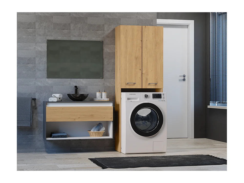 Mueble para lavadora, 30 x 64 x 180 cm, Roble Artesano