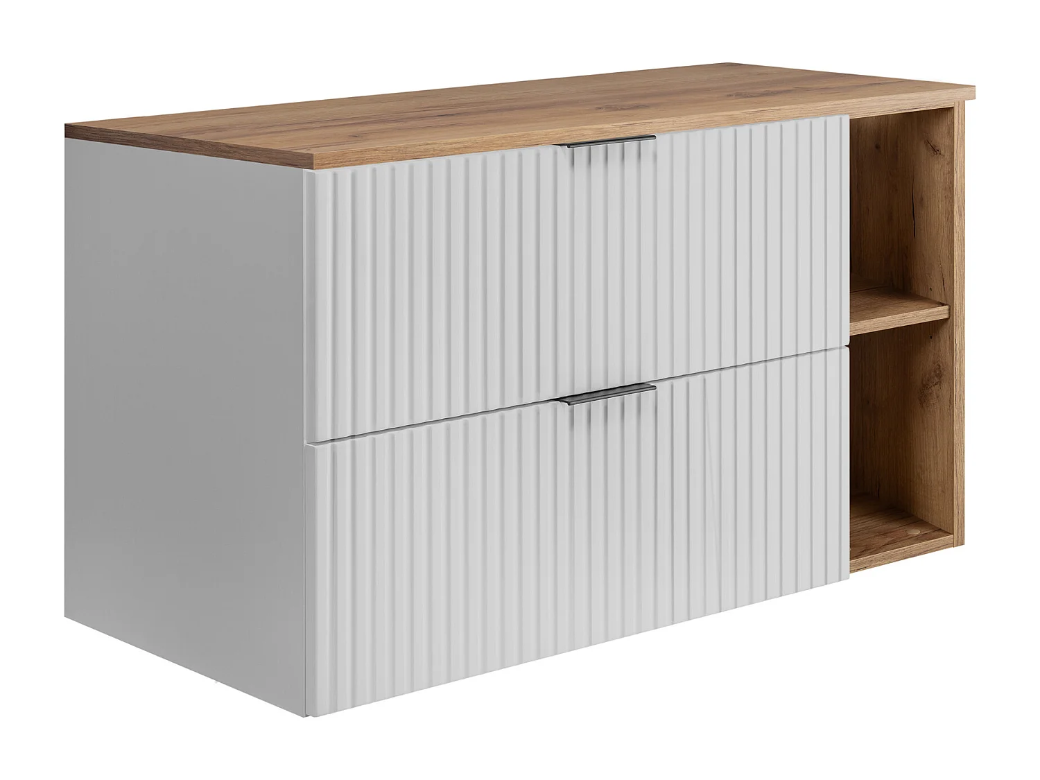 Waschbeckunterschrank, Weiß / Gold Craft Eiche, Schwarze Griffe, 100 x 57 x 46 cm