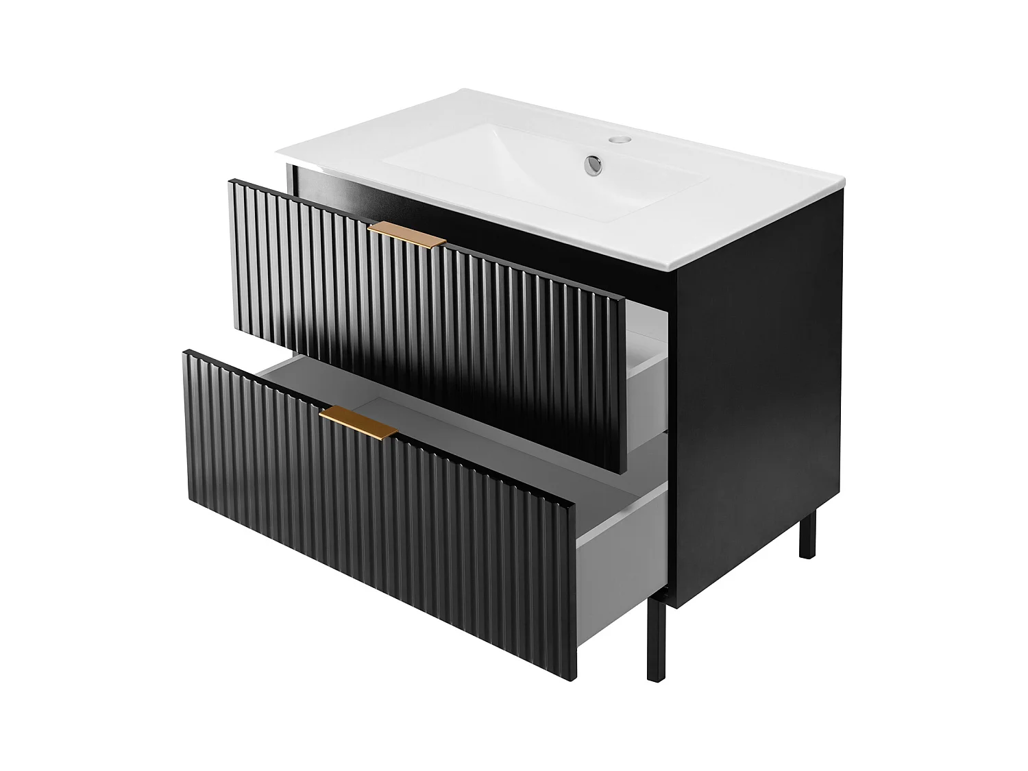 Badkamermeubel, Zwart + gouden handvat, 80 x 77 x 46 cm
