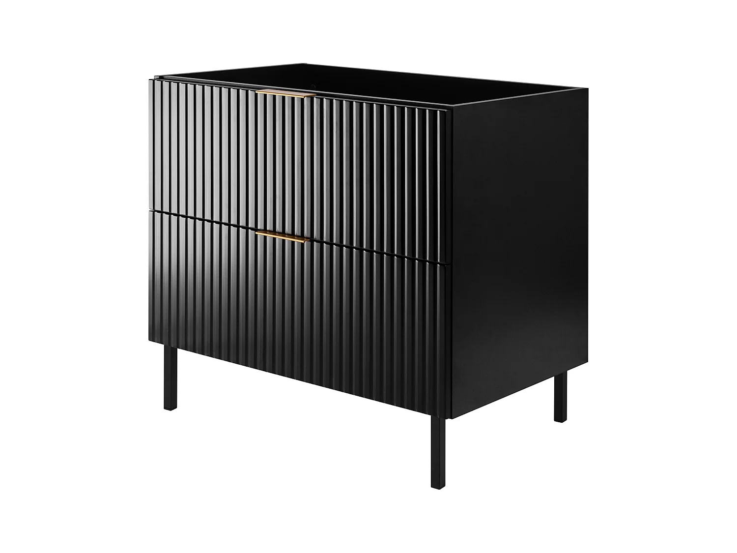 Meuble vasque, Noir + poignée dorée, 80 x 77 x 46 cm, pieds noirs, sans plateau