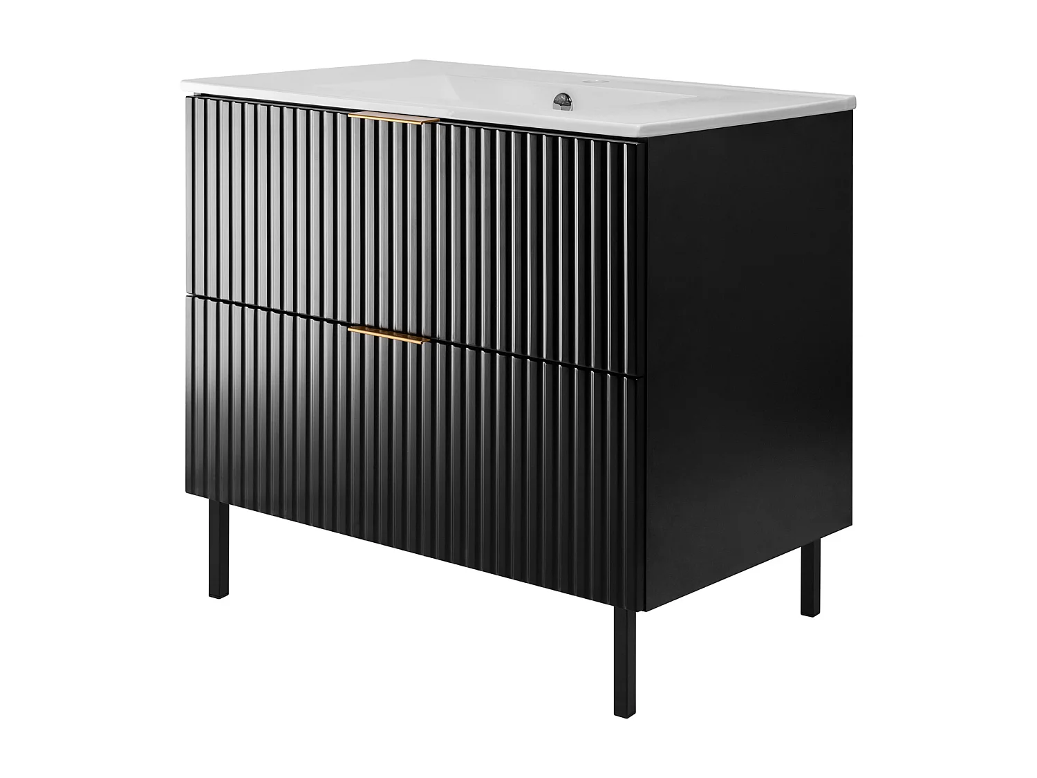 Meuble vasque, Noir + poignée dorée, 80 x 77 x 46 cm, pieds noirs, sans plateau