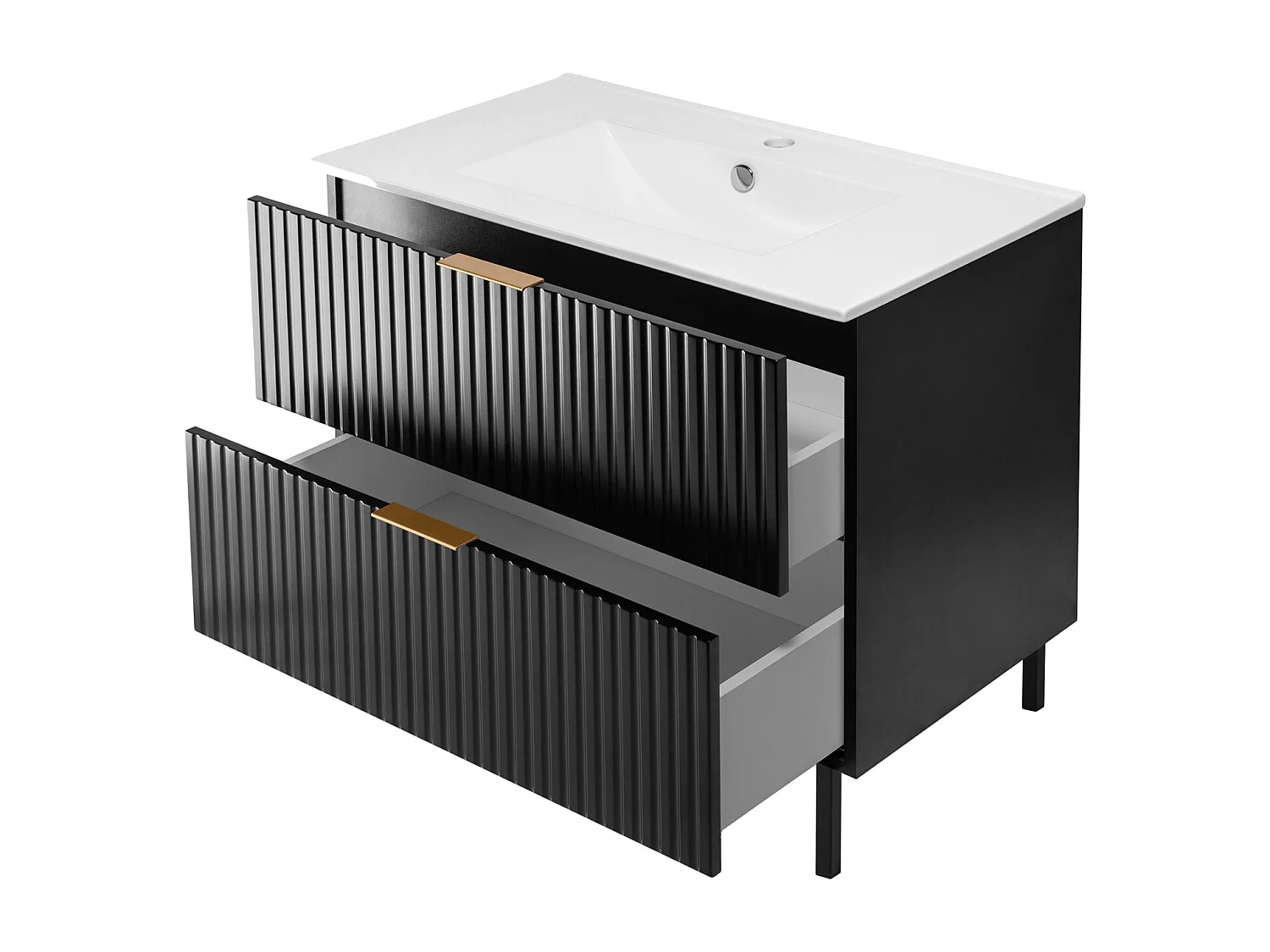 Meuble vasque, Noir + poignée dorée, 80 x 77 x 46 cm, pieds noirs, sans plateau